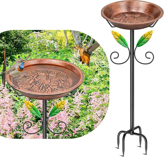 Freestanding Birdbaths Bowl Outdoor, Free Standing Garden Bird Bath Bird Feeder & Bird Bath Bowl, Detachable Decoration Spa Birdfeeder for Garden Patio Yard Lawn (Vintage Brown)