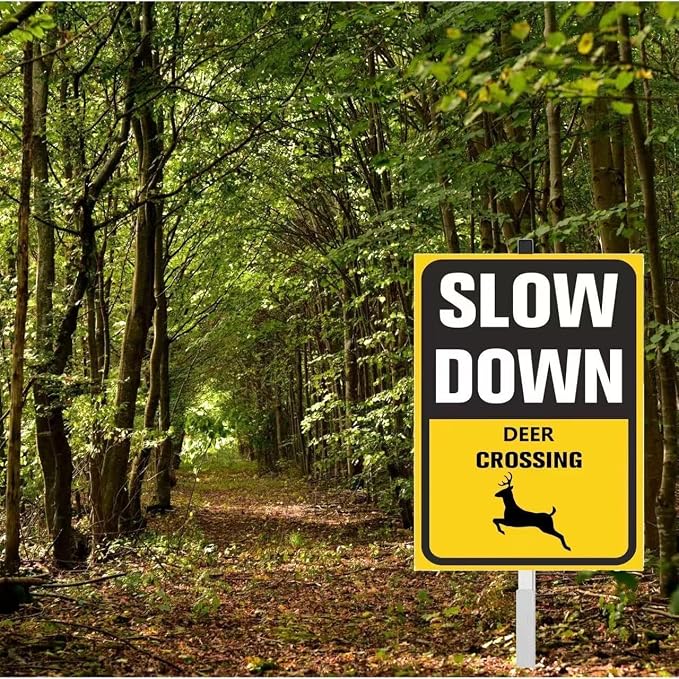 Slow Down deer Crossing yard Sign for Street Rustproof Reflective Aluminum Caution Drive Slowly Watch for deer Sign Garden Animal Sign for Neighborhoods