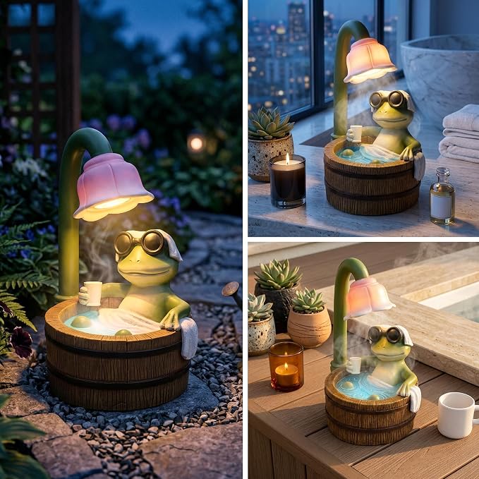 MXwcy Solar Frog Garden Statue with Lights, 6.3" Resin Frog Figurine Solar Garden Decor Outdoor Waterproof Lawn Ornament for Patio Yard, Cute Frog Gifts for Women Mom Grandma