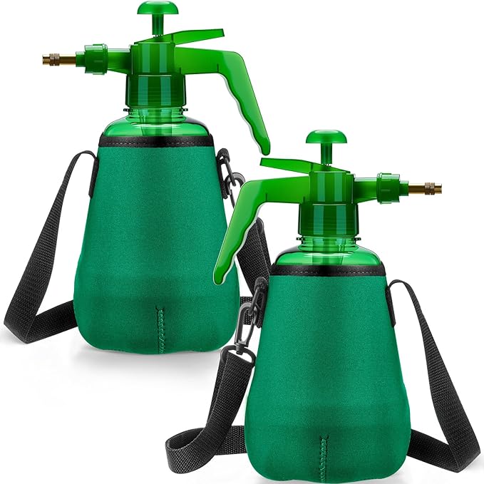 Teenyyou 2 Pcs 1.5 Liter Misters Spray Pump Bottle with Full Neoprene Jacket and Built in Carrying Strap Garden Plant Mister Spray Bottle for Spring Personal Cooling Plants Watering (Green)