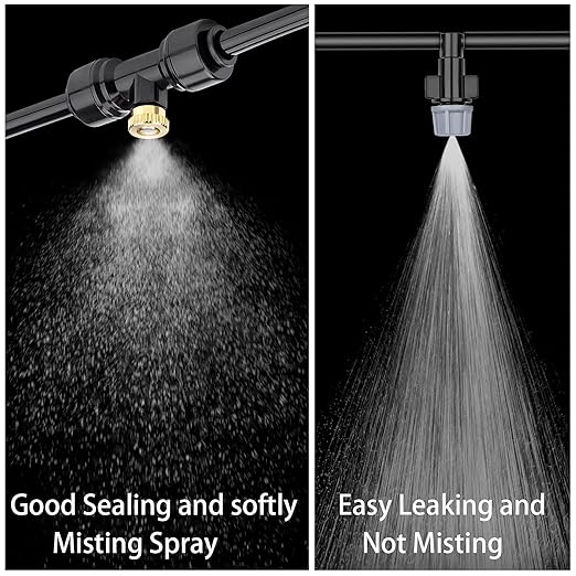 20 Pack Brass Mister Nozzles with 20 Pack Misting Nozzle Tees with 2 Pack End Plugs for Outdoor Cooling System Patio Misting System