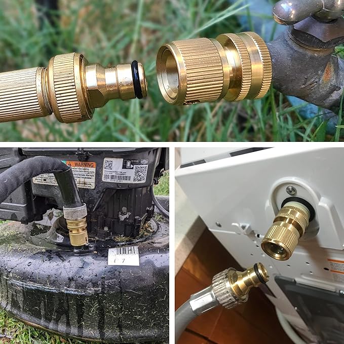 Quick Connect Hose Fitting, Solid Brass Garden Hose Quick Connectors 3/4 Inch Thread No-Leak Water Hose Repair Fittings Male and Female Hose Adapter - 3Packs