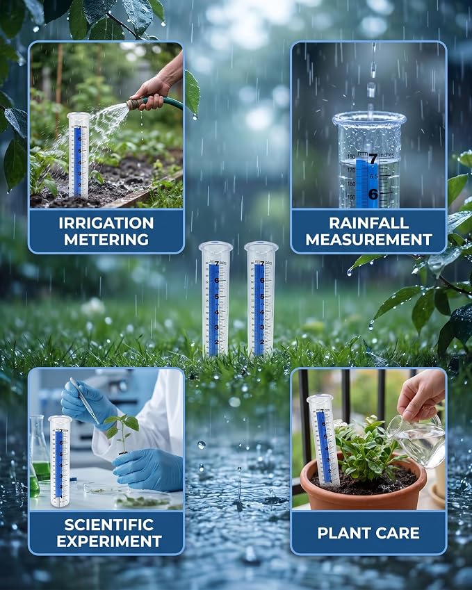7 Inch Rain Gauge Replacement Tube - Clear Plastic Outdoor Measuring Cylinder for Garden & Yard, Weather-Resistant PS Tube with 0.1-Inch Graduations for Standard Rain Gauge Holders (2-Piece)