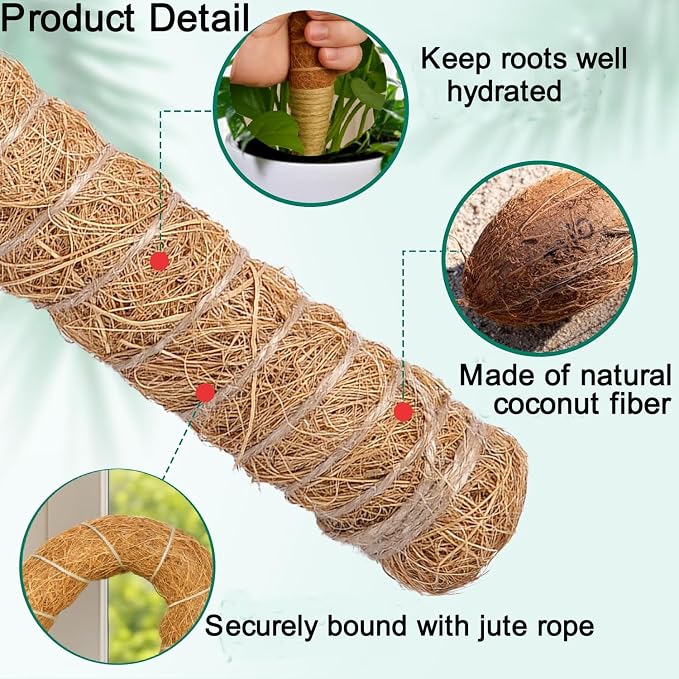 Moss Pole, 31.5" Bendable Moss Pole for Plants Monstera, Tall Moss Poles for Climbing Plants Indoor DIY, Coir Plant Pole Sticks Support Stakes for Potted Plants, Pothos, Philodendron,2 Pack