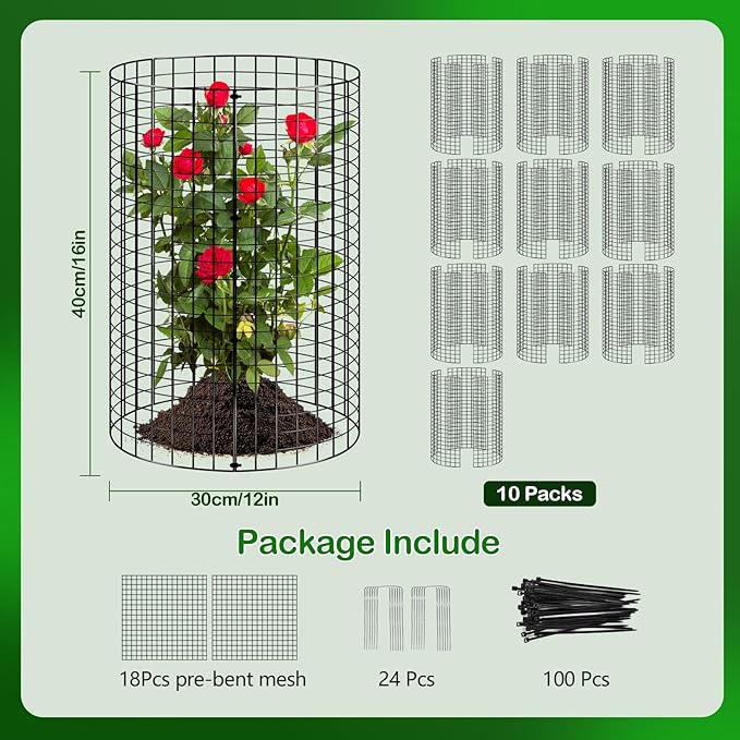 10 Pack Plant Protector from Animals, Wire Mesh Plant Cages for Garden – Sturdy Metal Plant Protectors to Keep Rabbits, Squirrels, and Animals Out– Ideal for Flowers, Outdoor Plants (13'' x 13'')
