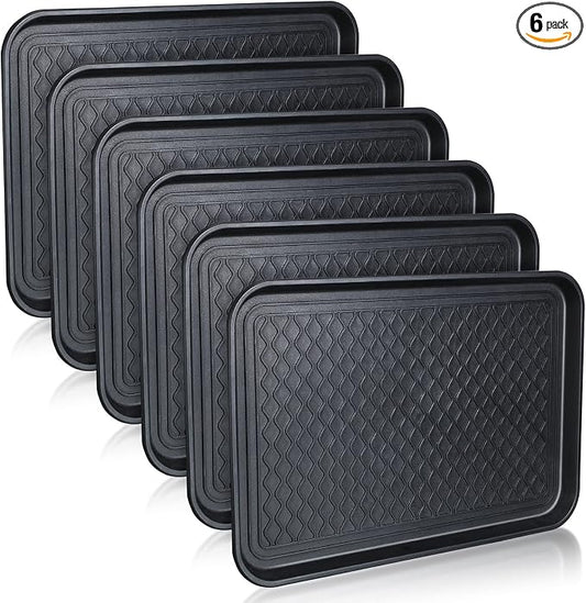 6 Pcs Multi Purpose Boot Tray Waterproof Shoe Mat Tray Indoor Outdoor PET Feeding Mat for Dog Cat Food Bowl Floor Protection with Anti Slip Floor Clean (Black, 24 x 16 x 1.2 inch)
