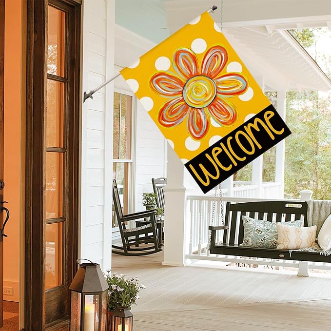 AVOIN colorlife Summer Floral House Flag 28x40 Inch Double Sided Outside, Polka Dots Welcome Seasonal Yard Outdoor Flag