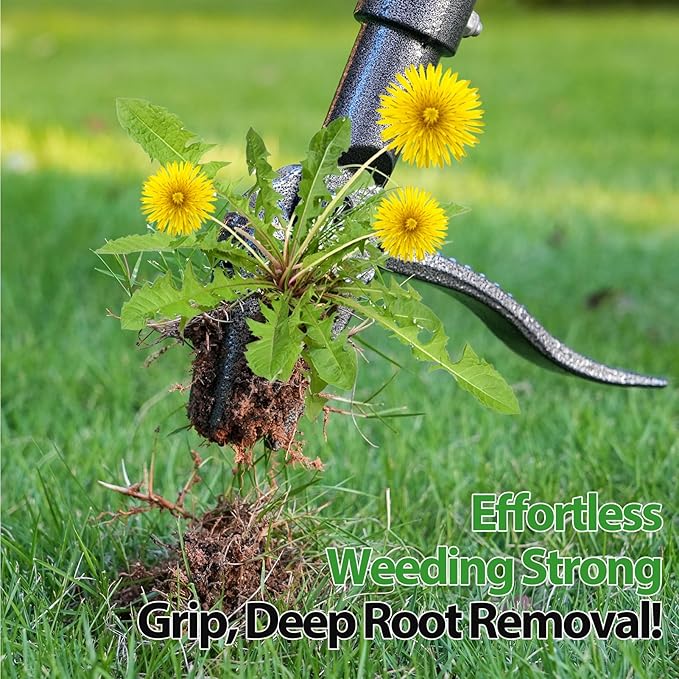 Stand Up Weed Puller Tool, 46" Adjustable All-Metal Long Handle Weeder with 4-Claw Steel Head, Remove Weeds by Roots Without Bending or Kneeling, Heavy Duty Garden Tool Back & Knee Friendly
