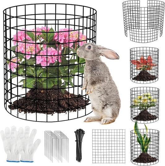 10 Pack Plant Protectors from Animals Wire Plant Protector Cage to Keep Animals Out with Zip Ties & Stakes, 30 Panels Bendable Metal Mesh for Flowers Vegetables
