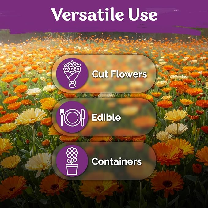 KVITER 1500 Mix Pacific Beauty Calendula Seeds (Calendula Officinalis) - Pot Marigold, Heirloom and Non GMO - Annual Flower Seeds in Seed Packets for Outdoor and Indoor Garden, Containers, Cut Flowers