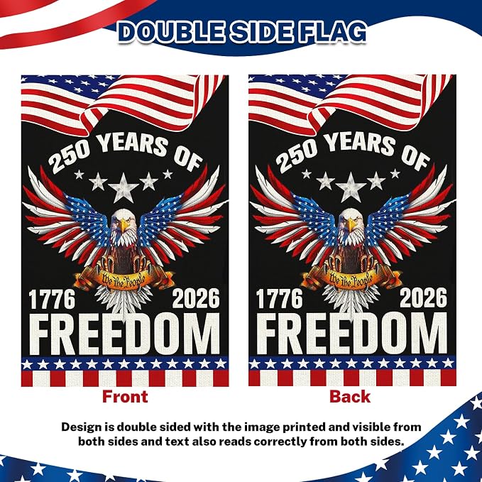 250 Anniversary Usa Garden Flags for Outside, 250 Anniversary USA Flag 1776-2026 Commemorative 4th of July Decorations Outdoor Yard Sign Banner Patriotic Decorations Double Sided Waterproof Flag with Eagle Design 250 Year American Flag 28x40 Inch