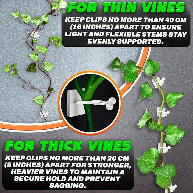 100Pcs Clear Plant Clips for Climbing Plants Indoor - White & Flexible Climbing Plant Wall Clips for Vines Organize - Universal Size Vine Clip Set with Sticky Mount, Easy Installation & Strong Grip