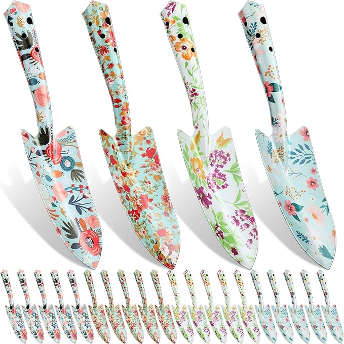 12 Pcs Floral Garden Shovels Bulk Gardening Gift for Women Heavy Duty Metal Garden Tools Floral Hand Shovel Planting for Summer Employees Birthday Thank You Gifts (Green Watercolor Flowers)