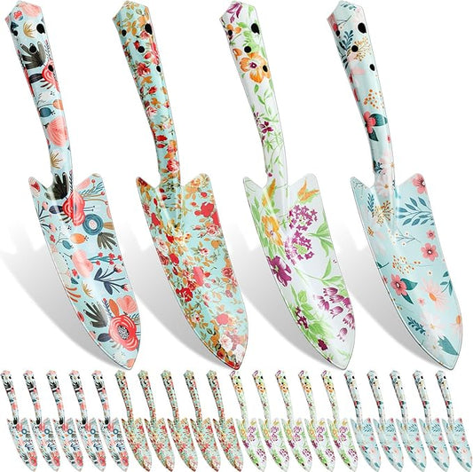 12 Pcs Floral Garden Shovels Bulk Gardening Gift for Women Heavy Duty Metal Garden Tools Floral Hand Shovel Planting for Summer Employees Birthday Thank You Gifts (Green Watercolor Flowers)