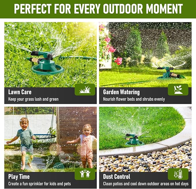 Sprinklers for Yard, Lawn & Garden Sprinkler Automatic 360 Rotating for Large Area Coverage, Grass Water Sprinkler for Water Fun-2PCS