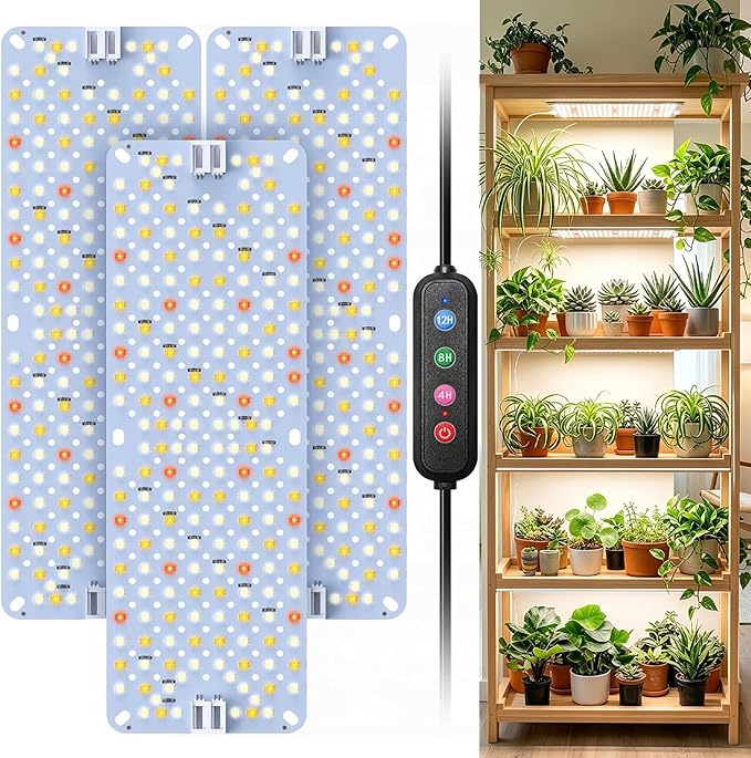 SDOVUERC 36W(Acutal Power) Full Spectrum Grow Lights for Indoor Plants – 576 LEDs,4/8/12/16/20H Timer,Daisy Chain,Wide Lighting Area for Seed Starting(Pack3)