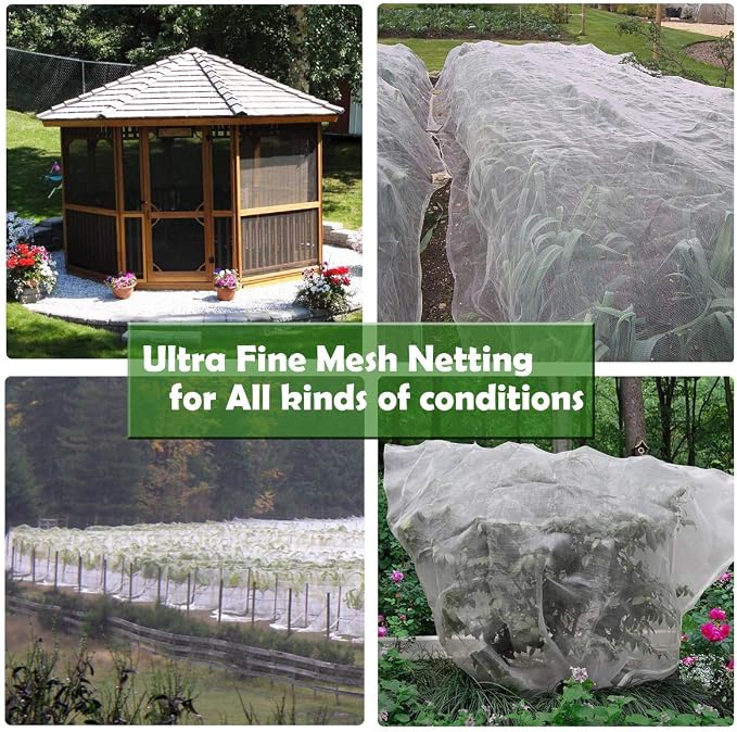 Garden Barrier Netting, Plant Covers 10x10Ft Ultra Fine Mesh Netting Protect for Vegetable Plants Fruits Flowers Crops Greenhouse Row Covers Raised Bed Barrier Screen Birds Protection Net (10x10ft)