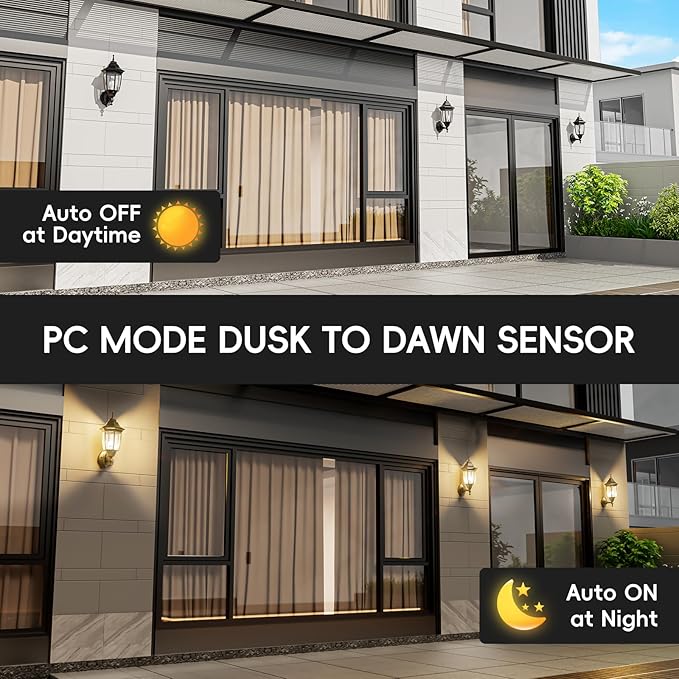 EMART Dusk to Dawn Outdoor Porch Light, Exterior Anti-Corrosion, Waterproof Aluminum & Glass Shades Wall Lamp Fixture, Modern Sconce Lantern for Yard, House, Garage - 1 Pack, Black （Bulb Included）