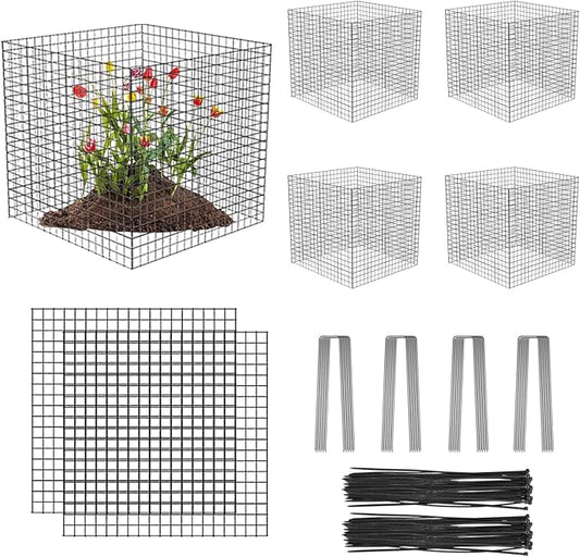20 Pcs Plant Protector from Animals, 5 Pack 12'' x 12'' Reusable Metal Square Plant Cages, Wire Mesh Garden Cloches to Keep Rabbits, Squirrels and Chicken Out and Protection Vegetables Flowers Shrubs