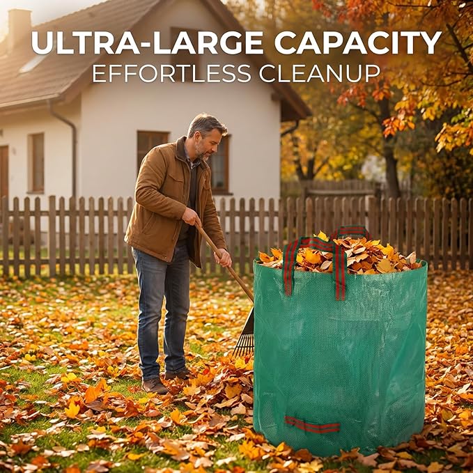 RAINFLOW Reusable Yard Waste Bags - 42 Gallon Outdoor Trash Can,Reusable Lawn Leaf Bags,Standable Garden Waste Bags With 4 Handles,Collapsible Gardening Containers for Lawn and Leaf Trash,Weed Bag 1PC