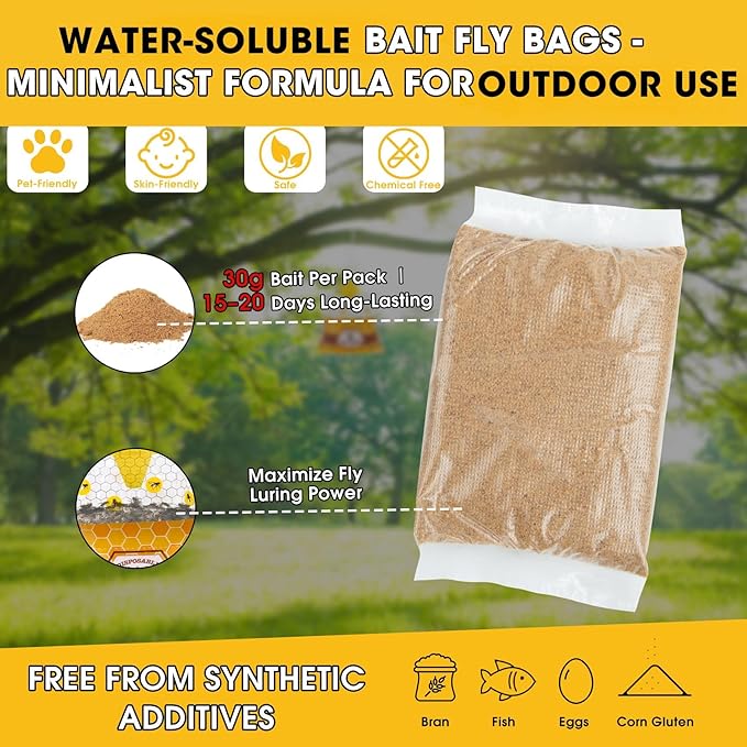 8 Pack Fly Traps Outdoor Hanging for Patio, Flies Bags Outdoor Disposable with 30g Bait, Bug Fly Hunter Catcher Killer Control for Barn Horse Ranch Chicken Coop