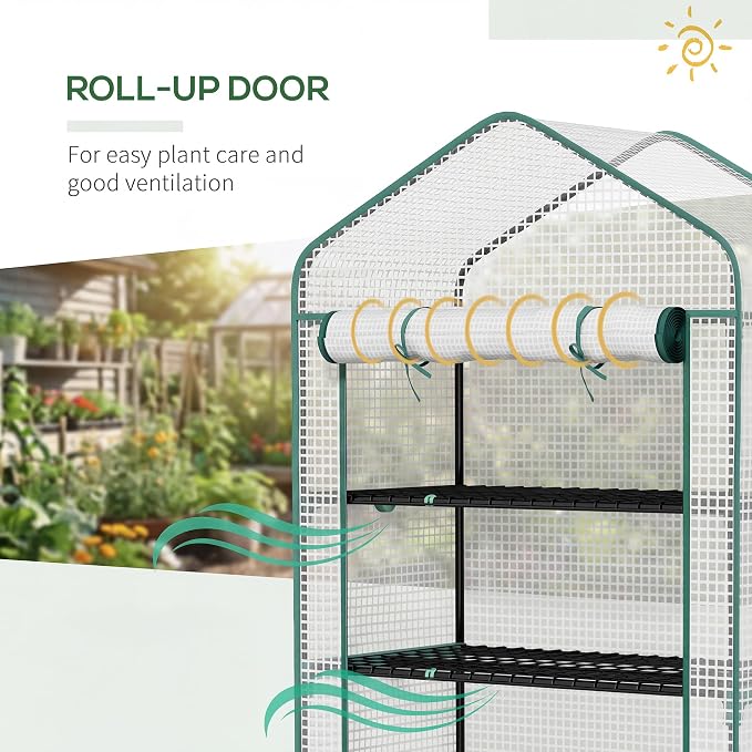 Outsunny 5 Tier Mini Greenhouse, 76" x 35.4" x 19.3" Small Portable Greenhouse with Reinforced PE Cover, Roll-Up Zippered Door, for Indoor Outdoor Garden Yard Backyard, White