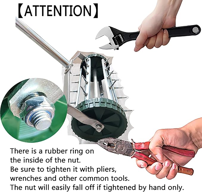 Heavy Duty Rolling Lawn Aerator,Rolling Lawn Aerator, Rotary Push Tine Spike Soil Lawn Aerator Gardening Tool with 3-Piece Long Steel Handle for Garden Yard Grass Maintenance,Garden Yard Rotary Push