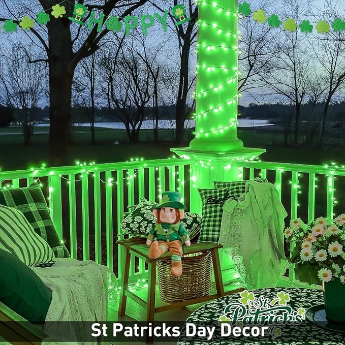 JMEXSUSS St Patricks Day Decorations, Connectable 100 LED St Patricks Day Lights, 8 Modes Plug-in Green Christmas Lights Indoor, 33ft Clear Wire Grinch Green String Light Outdoor for Grinch Tree Decor