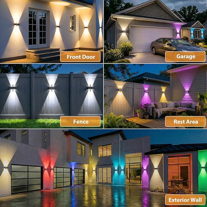 6PACK Solar Wall Lights Outdoor ,8 Lighting Modes Up and Down Solar Sconce Lights Dusk to Dawn Lighting IP65 Waterproof Solar Lights Outdoor for House Exterior Front Porch Garage Fence Patio Yard