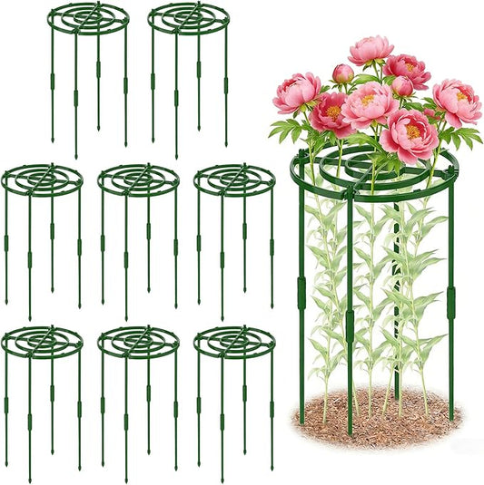 8 Pack Peony Cages and Supports, 11.8" D x 25" H Plant Supports for Outdoor Plants, Peony Support Cage Flower Support Rings, Plant Support Ring for Rose Tomato Hydrangea Strawberry
