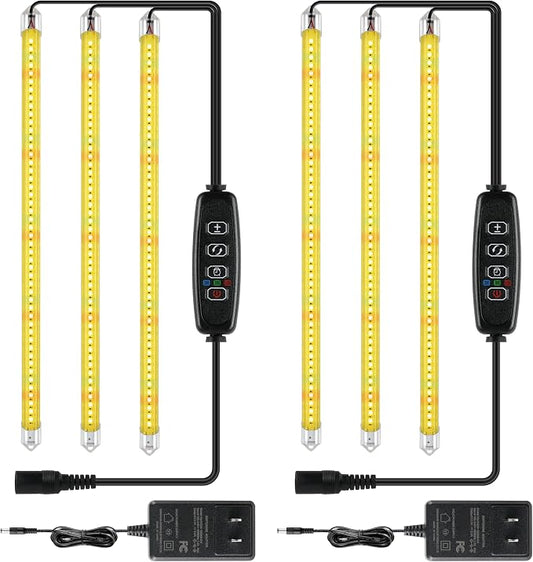 iPower 40W LED Plant Grow Light Strips Full Spectrum for Indoor Plants with Auto ON/Off 3/9/12H Timer, 10 Dimmable Levels 48 LEDs Per Tude, for Hydroponics Succulent, 3 Tubes*2, Yellow