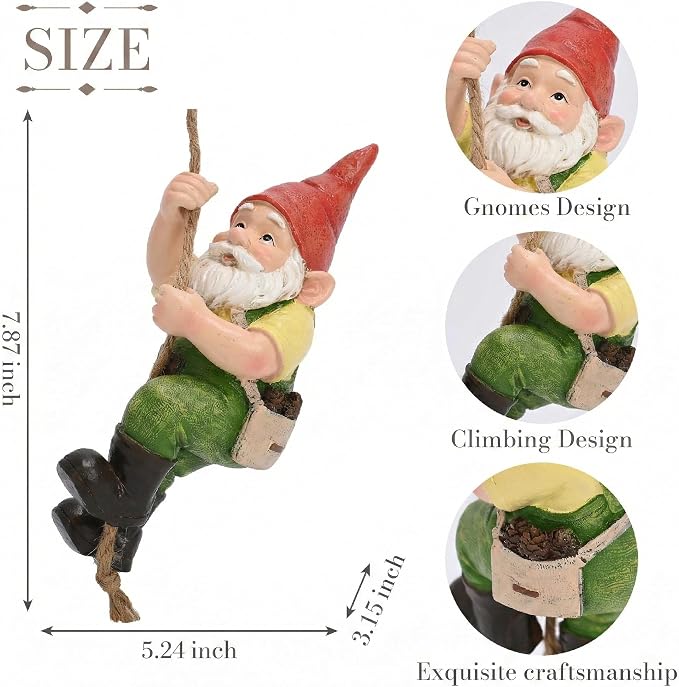 TERESA'S COLLECTIONS Garden Outdoor Decor,Hanging Gnomes Garden Decor,Climbing Gnomes Statue，Waterproof Resin Garden Statue, Garden Gift, Indoor/Outdoor, 8"