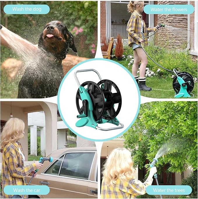 Garden Hose Reel Cart,Hose Holder Up to 50-100 Feet of 5/8" Hose,Wall Mounted Water Hose Reel,Portable Hose Reels for Outside Car Washing, Watering