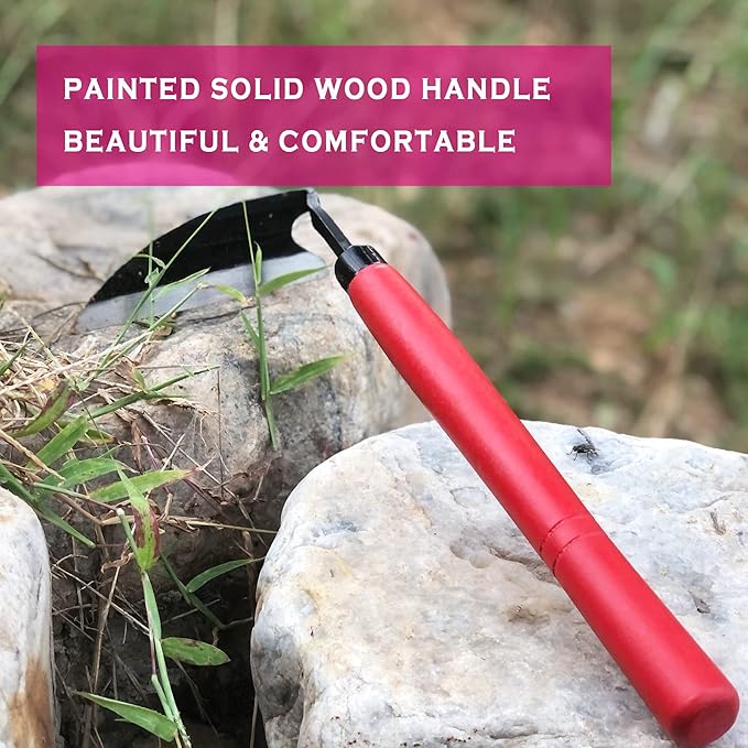 Japanese Weeding Hoe Gardening Tools 13.5-Inch Weed Remover Tool High-Carbon Steel One-Piece Molding with Solid Wood Handle(Red)
