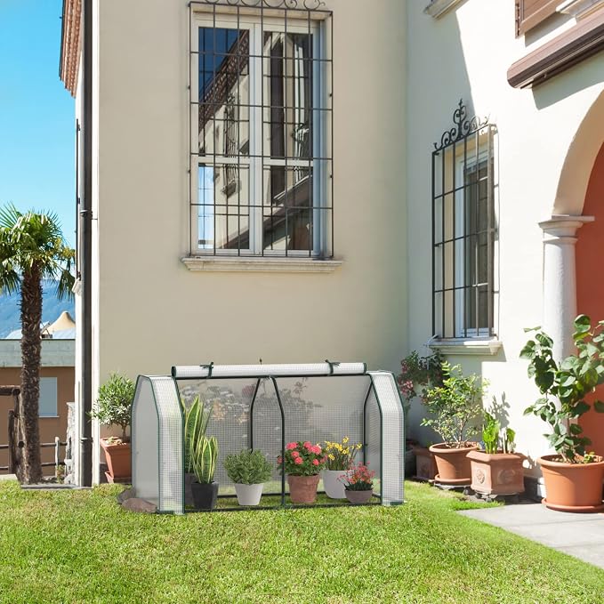 Giantex Mini Portable Greenhouse - for Raised Garden Bed, 47''x21.5''x24'' Outdoor Greenhouses with PE Cover, Roll-Up Zipper Door, Waterproof Plant Shelter for Garden Patio Lawn Vegetables & Flowers