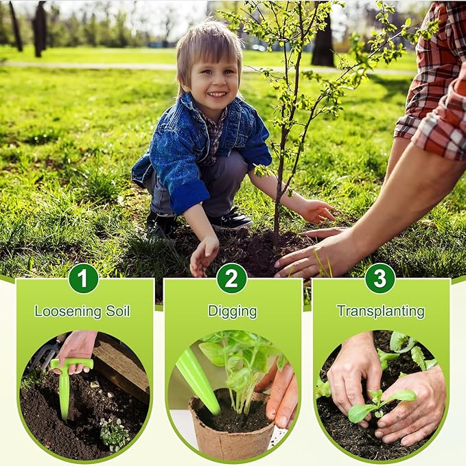 M METERXITY 1-Set Seed Planter Tool, Plastic Hand Dibber Garden Tool with Handle for Sowing Seeds/Transplanting/Planting Bulb, Handheld Digging Hole Punch [Light Green, with Plant Labels]