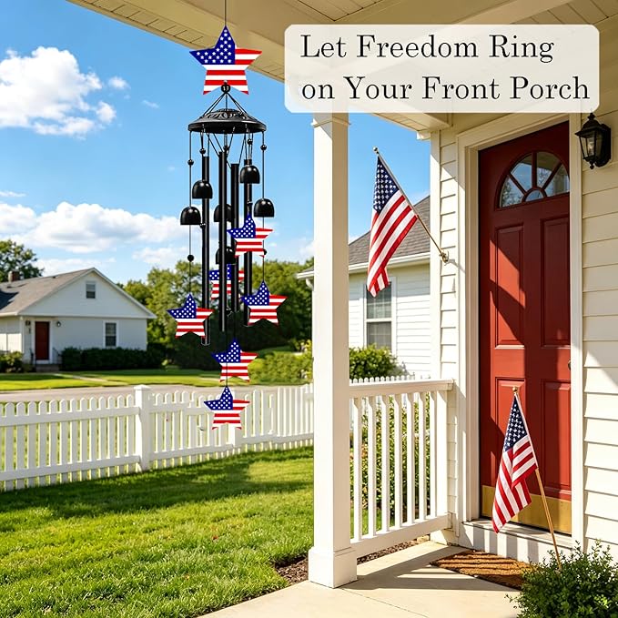 36 Inch American Flag Wind Chimes for Outside, 250th for Women Men – Memorial Day & Independence Day Decoration for Garden Porch Balcony Yard