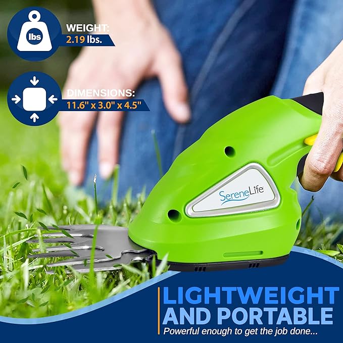 Pyle Cordless Handheld Grass Trimmers - Portable Lightweight Electric Hedge Shrub Cutter Shears, Hand Held Garden Clippers, 3.6V Rechargeable Battery, Quick-Change Blades, Ergonomic Design