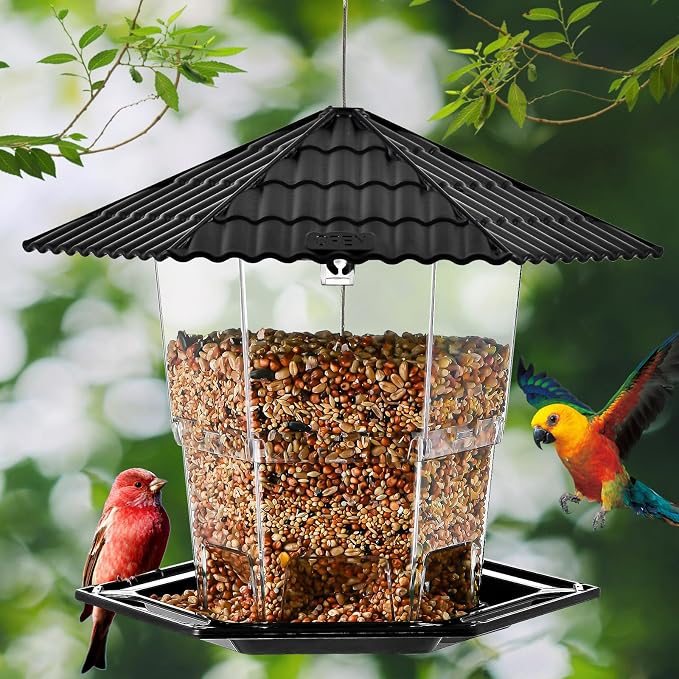 Jealoeur Bird Feeders for Outdoors Hanging Birds Feeder Wild Birds Seed, Black 2 Pack B