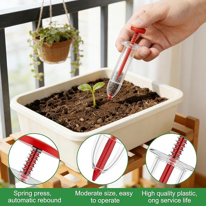 Mini Seed Spreader, 2026 Upgraded Seed Sower Tool Manual Seedlings Dibber and Widger Set, Mini Seed Dispenser for Tiny Seeds (1 Set Red)