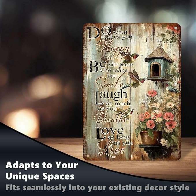 Vintage Garden Tin Sign Do What Makes You Happy Retro Hummingbird Metal Poster Rustic Nostalgic Metal Sign Wall Decor For Home Garden Plaque Yard Living Room Bedroom Cafe Bar 16 * 12 In