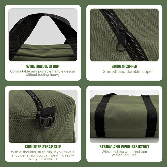 Small Tool Bag,Close Top Wide Mouth Tool Organizer Bag,Large Capacity Tool Bags for Men,Canvas Tool Storage Bag for Storage Handbag for Screwdrivers,Wrench,Pliers Hand Tools (Army Green, 20 Inch)