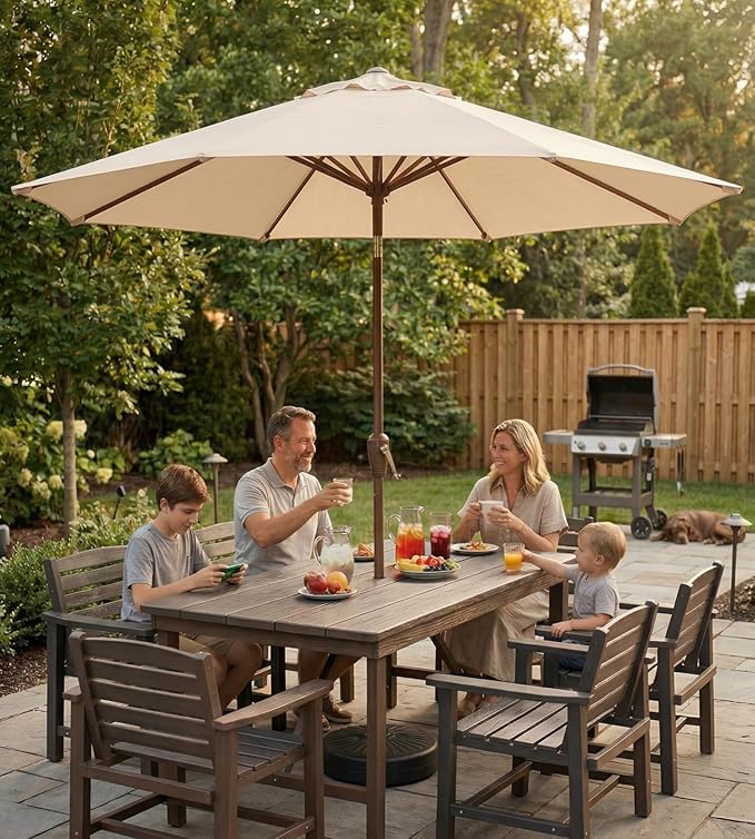 10FT Patio Umbrella, Outdoor Umbrella with Push Button Tilt and Crank, 8 Sturdy Ribs, UV Protection & Waterproof Market Umbrella for Pool, Backyard, Beach,Deck