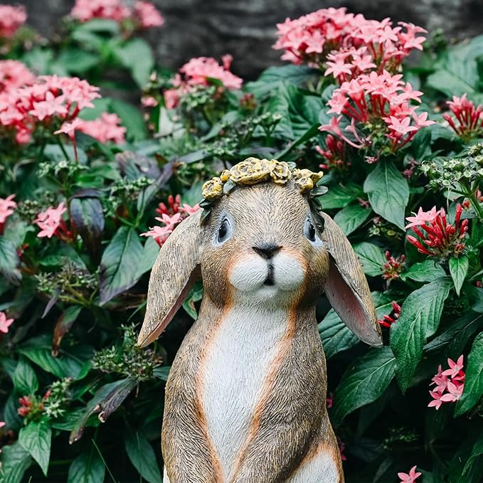 Bunny Garden Statue,Funny Rabbit Figurines Resin Animals Outdoor Statue Bunny Figurines for Yard Porch Patio, Easter Lawn Decorations Gifts for Grandma Mom Dad Women,11.2In