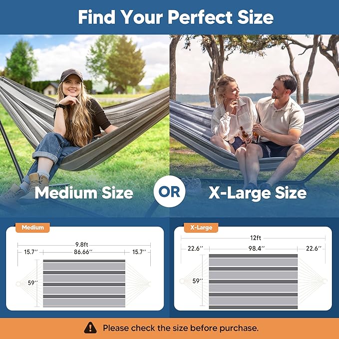 SUNCREAT Hammocks Outdoor Camping Double Hammock, Portable Camping Hammock, Light Gray & Dark Gray