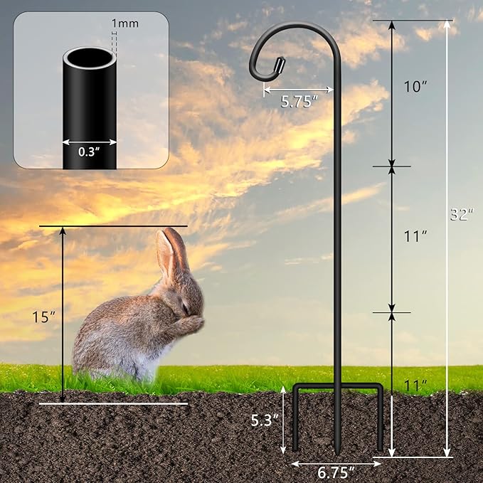 Gtongoko 32 Inch Shepherd Hooks for Outdoor 4 Pack, Adjustable Garden Hooks for Hanging Plants, Lanterns, Solar Lights, Mason Jars & Wedding Decor, Matte Black Decorative Shepherd’s Hooks