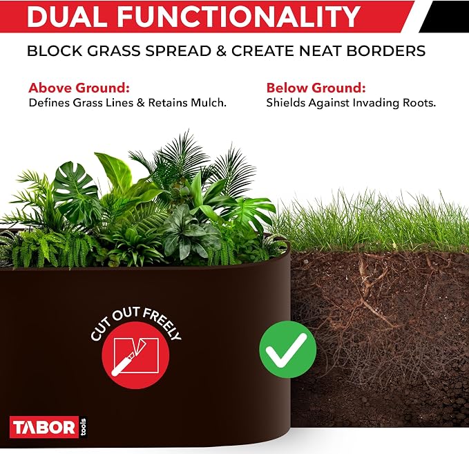 TABOR TOOLS 40 Ft Terrace Board, 5 Inch High, 0.04" Inch Thin, Landscape Edging Coil, Grass Barrier, Bender Board, Garden Liner, ES22. (Brown)