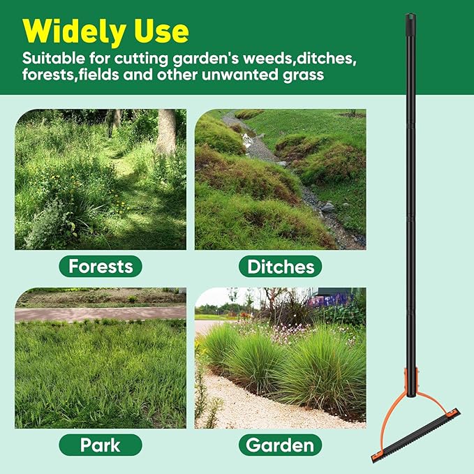 BlumWay 60 INCH Weed Grass Cutter with Double-Edged Serrated Sharp Steel Blade, Weed Cutter Tool, Manual Weed Whacker, Grass Whip, Stand Up Heavy Duty Weeder Tool with Long Handle for Weeds Yard