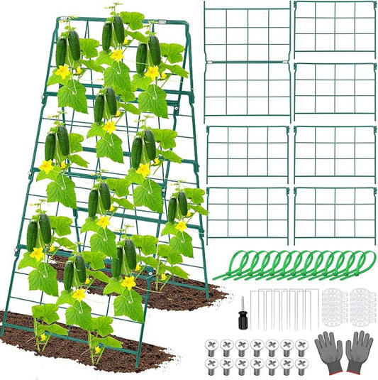 17 x 42 Inch Garden Trellis for Raised Beds Foldable Climbing Plant Support Cucumber Trellis Outdoor A-Frame Metal Vegetable Trellis with Garden Supplies for Grape Tomato Peas Flower