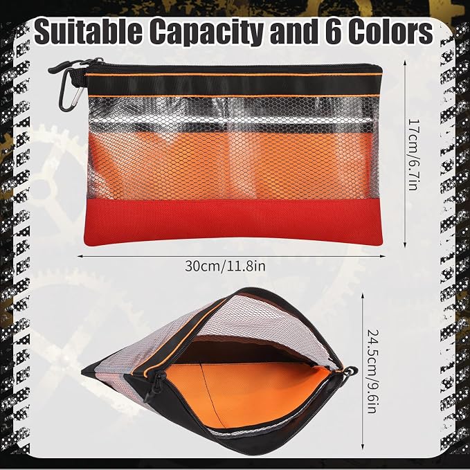 BESARME 6 Pcs 11.8" Clear Tool Pouch Tool pouch Bags Zipper tool pouch with Heavy Duty Mesh Window